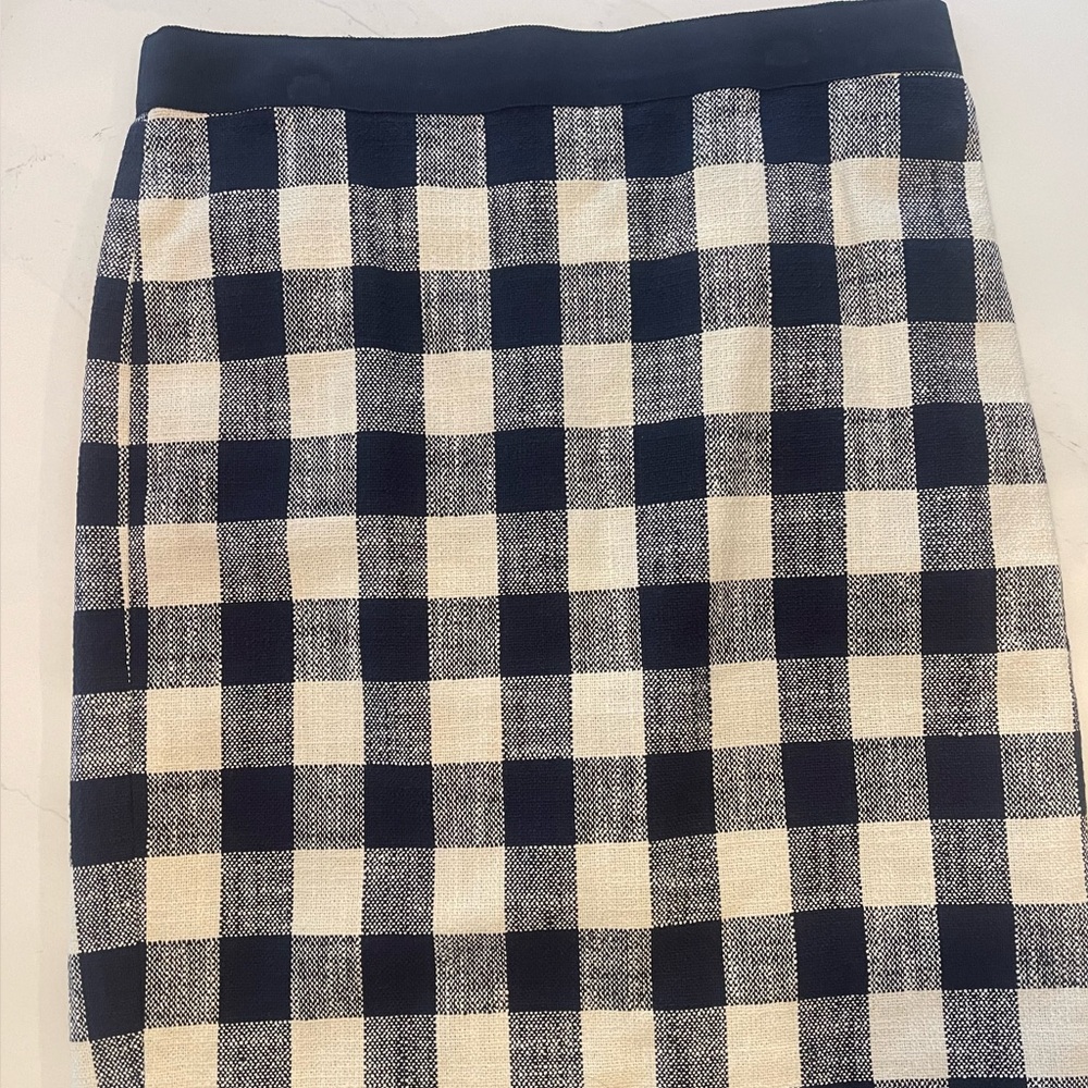 J.Crew Navy and White Checkered Pencil Skirt